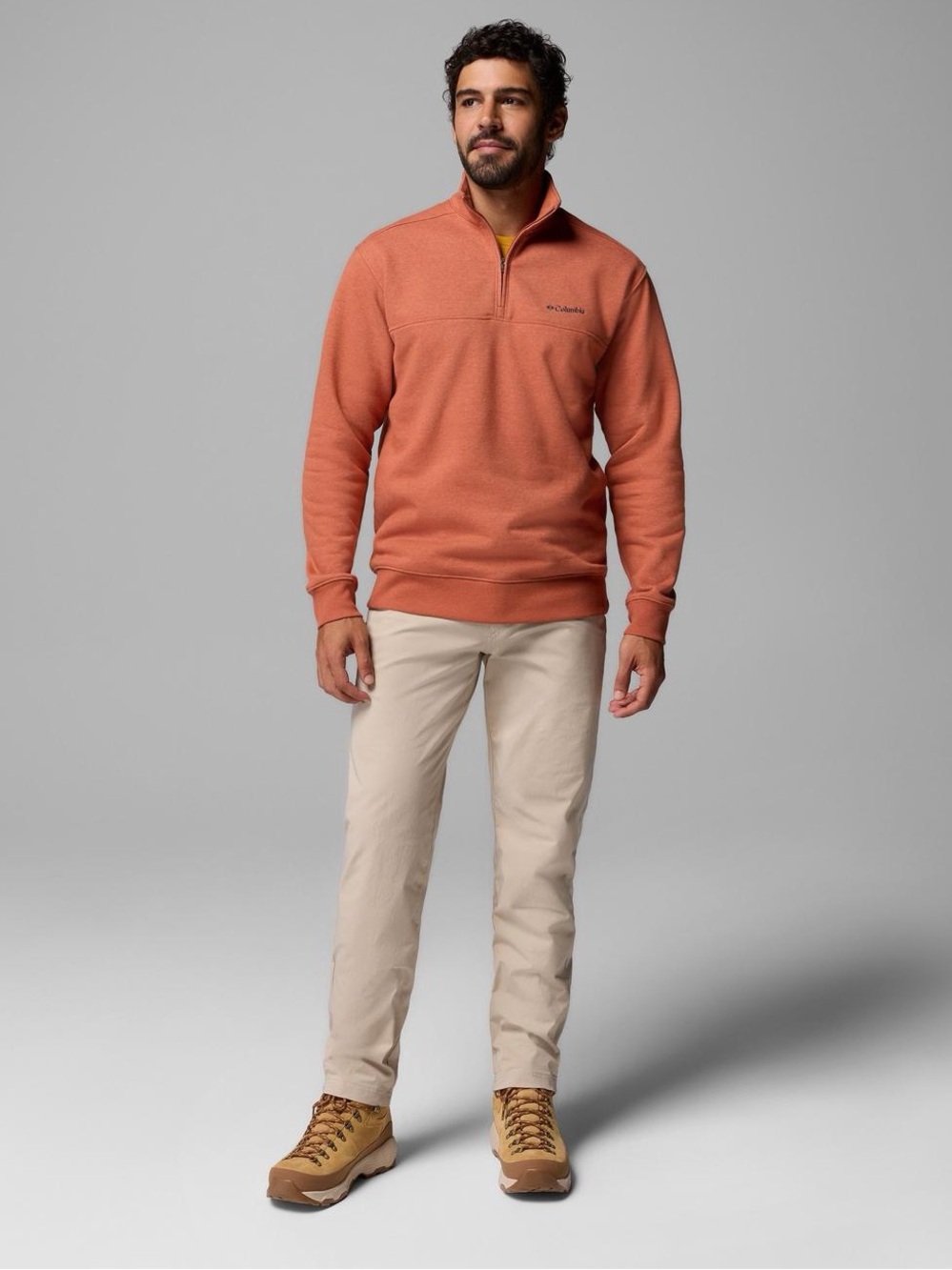 Columbia Men's Hart Mountain Half-Zip Sweatshirt Orange Teak Brown Heather Large